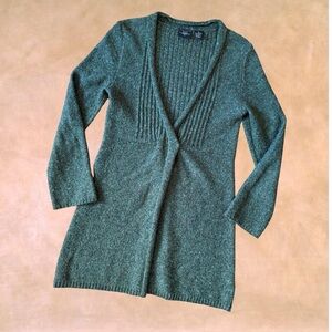 Vintage 90’s Tailor B. Moss Long Open-Front Cardigan in Heathered Mossy Green